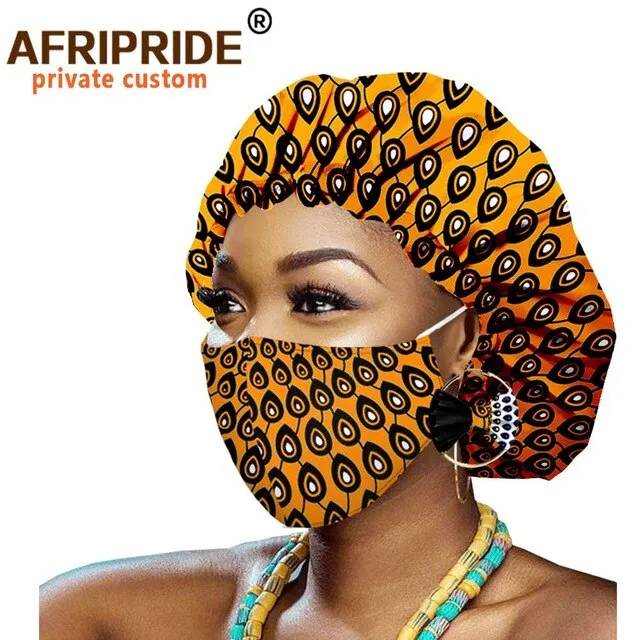 African Bonnets for Women Earrings African Ankara Print Bonnets Night Sleep Hat Turban Wax Batik Cotton Match Print Mask A20H011