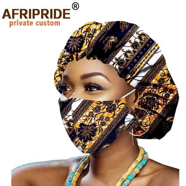 African Bonnets for Women Earrings African Ankara Print Bonnets Night Sleep Hat Turban Wax Batik Cotton Match Print Mask A20H011