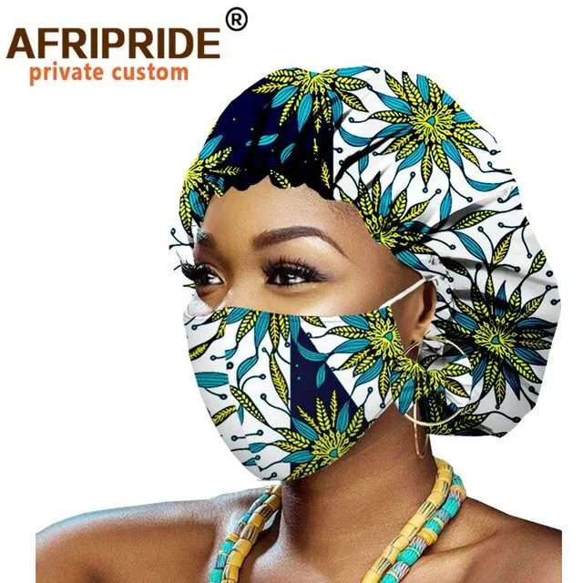 African Bonnets for Women Earrings African Ankara Print Bonnets Night Sleep Hat Turban Wax Batik Cotton Match Print Mask A20H011