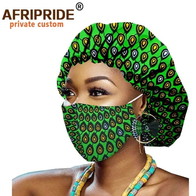 African Bonnets for Women Earrings African Ankara Print Bonnets Night Sleep Hat Turban Wax Batik Cotton Match Print Mask A20H011