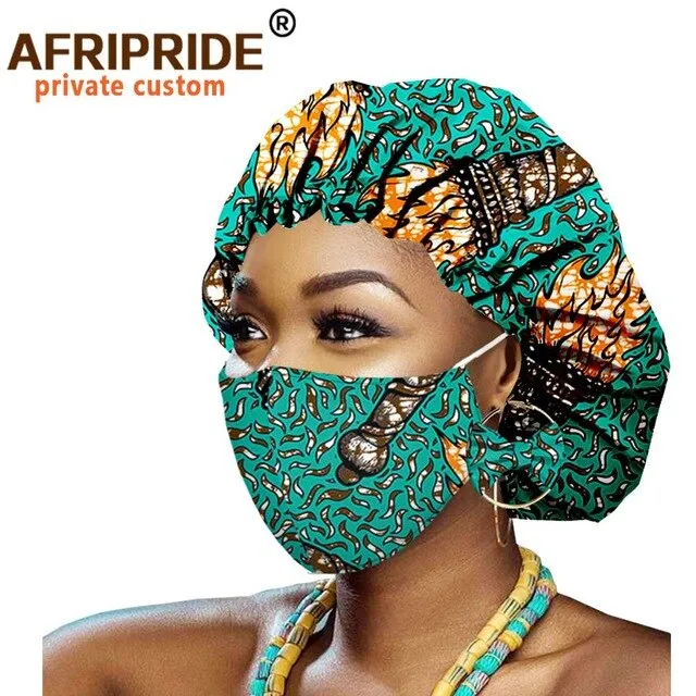 African Bonnets for Women Earrings African Ankara Print Bonnets Night Sleep Hat Turban Wax Batik Cotton Match Print Mask A20H011