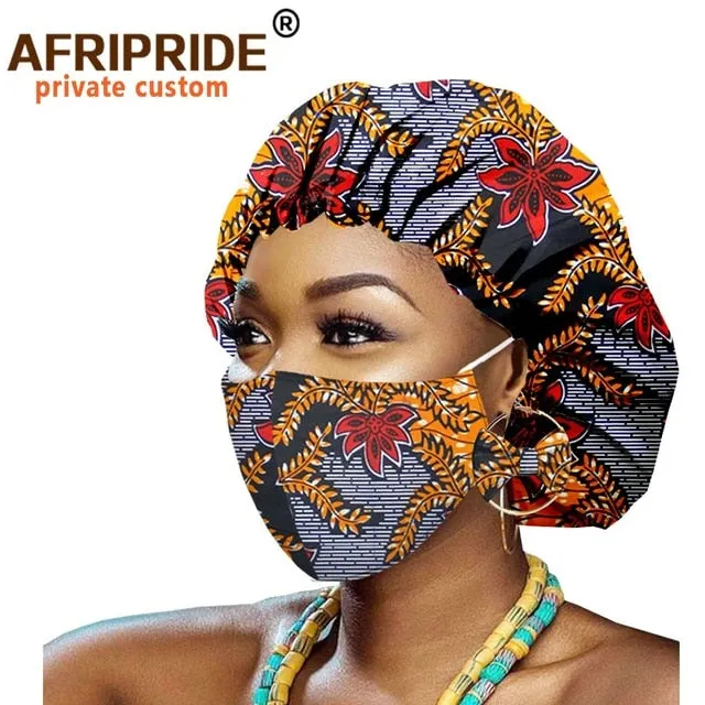 African Bonnets for Women Earrings African Ankara Print Bonnets Night Sleep Hat Turban Wax Batik Cotton Match Print Mask A20H011