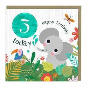 Age 3  Birthday Card: Elephant