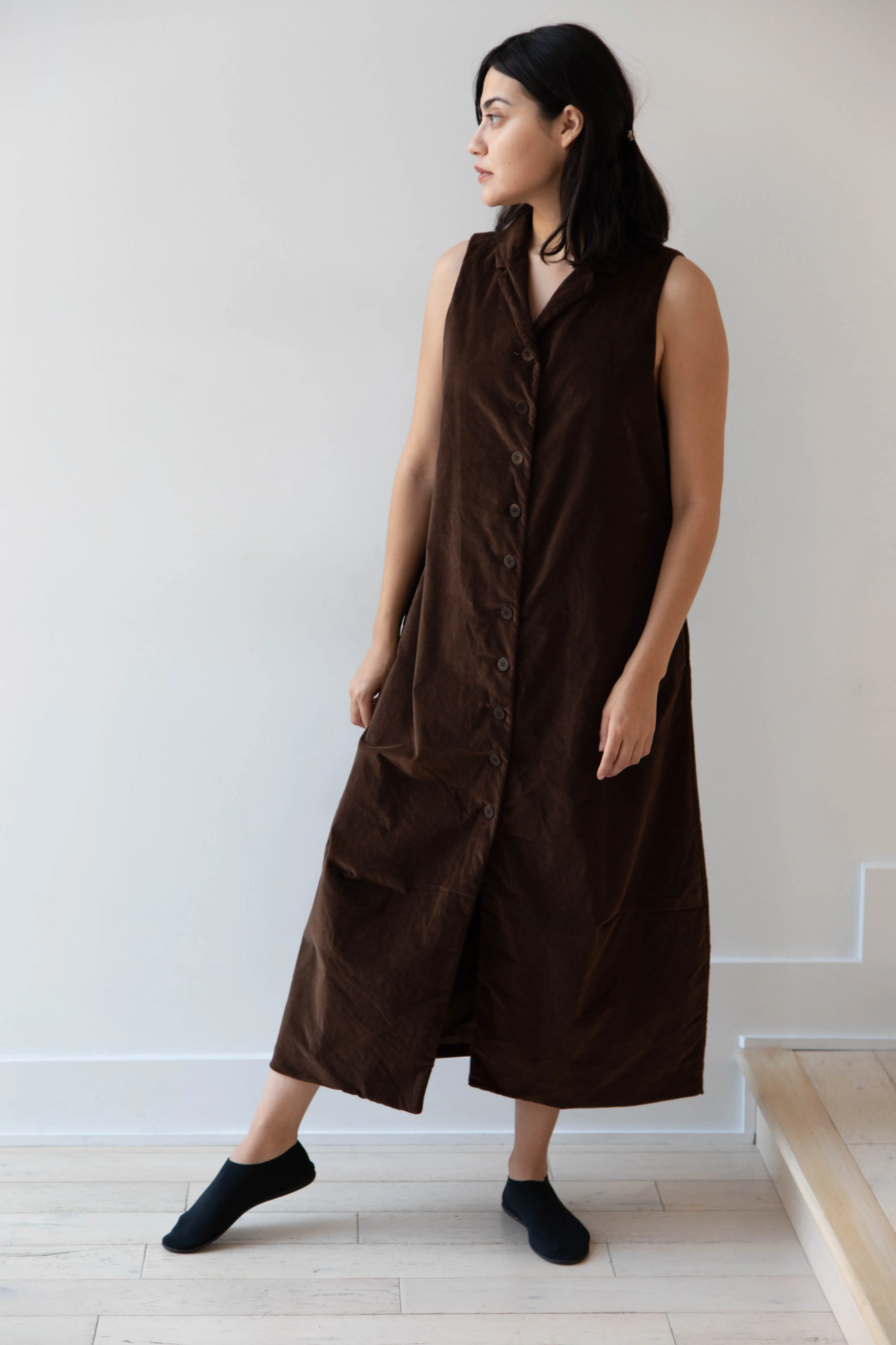 Album di Famiglia | Velvet Long Sleeveless Dress in Coffee