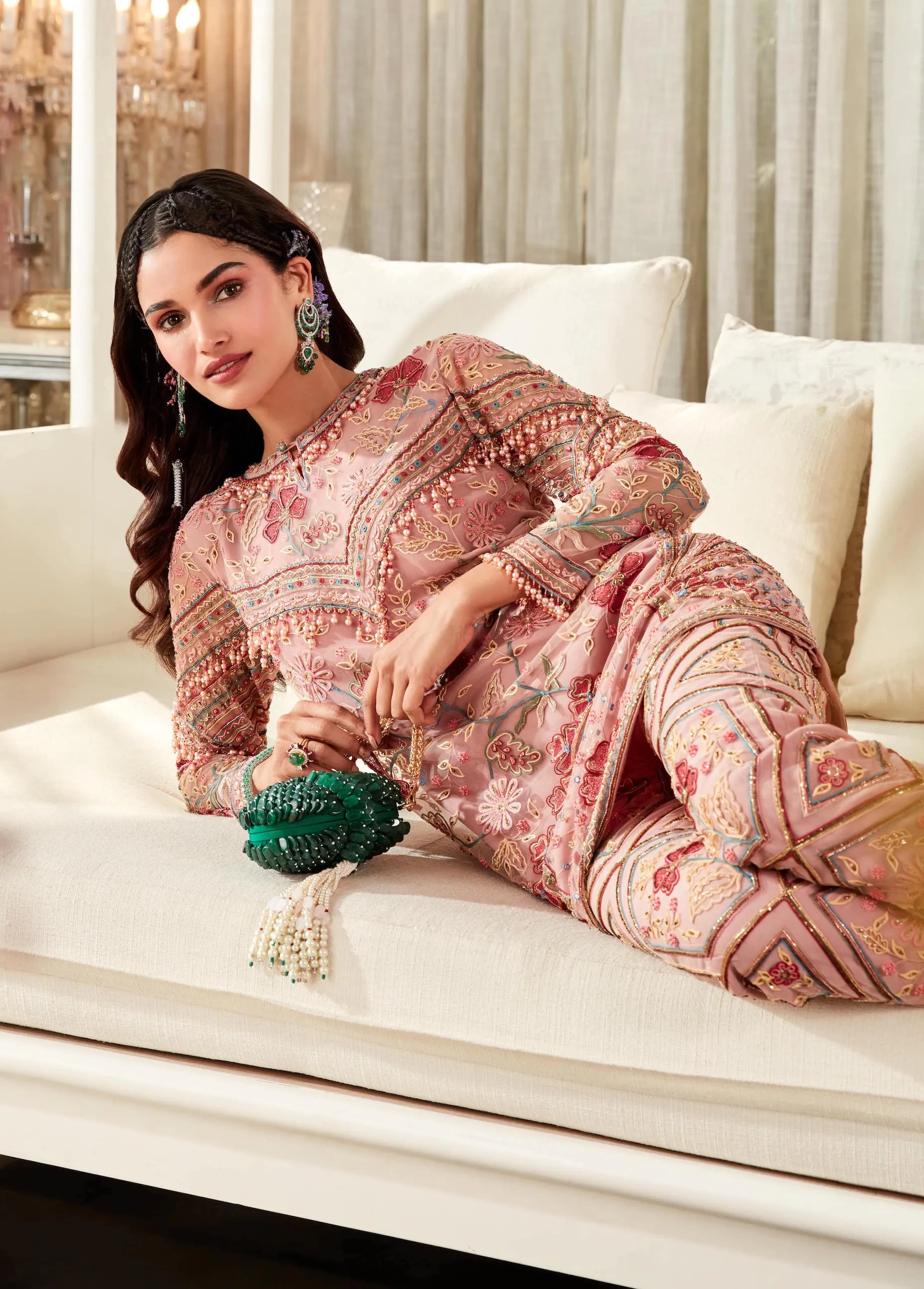 Amaryllis Pink Embroidered Kurta With Pants