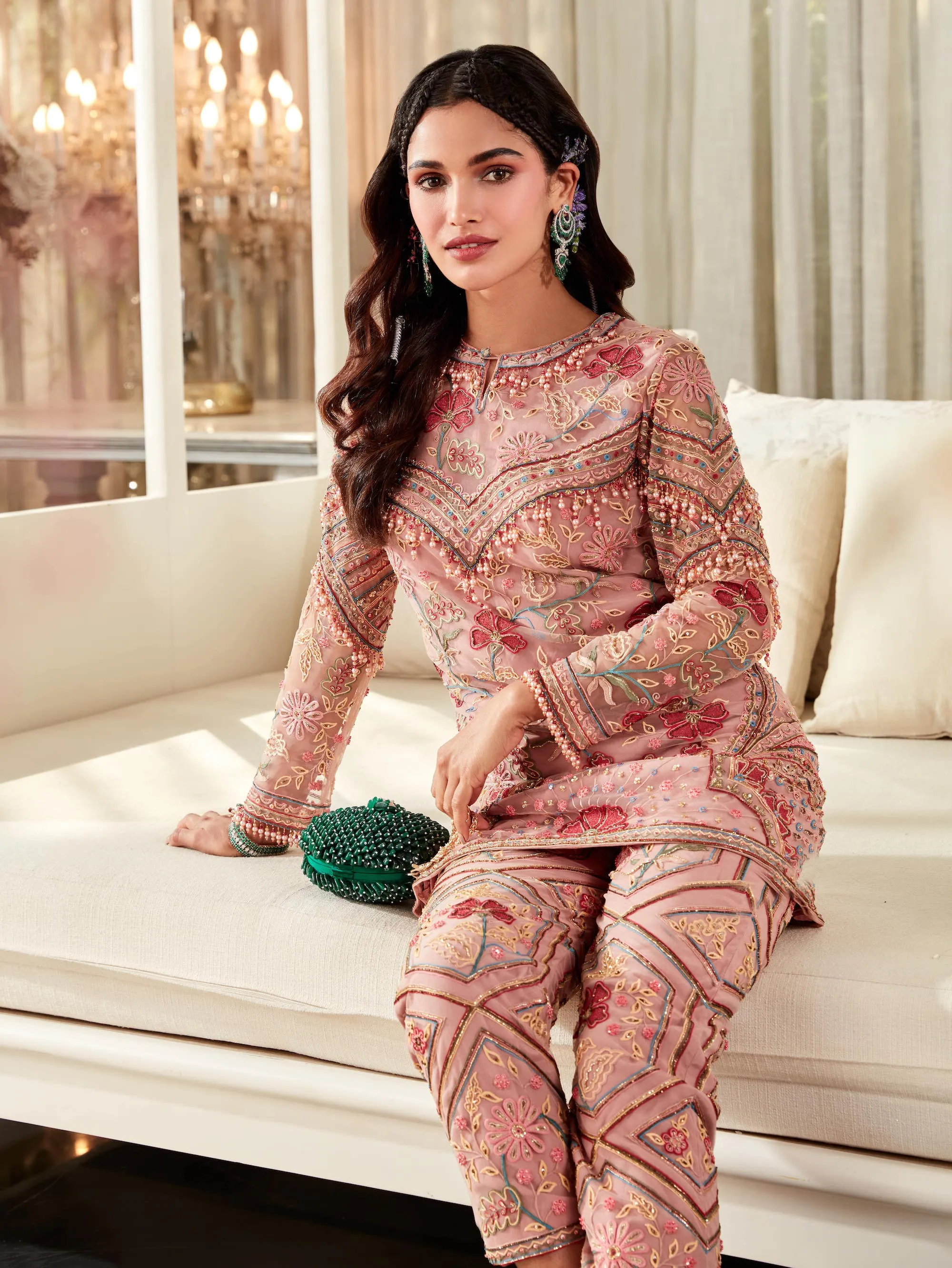 Amaryllis Pink Embroidered Kurta With Pants