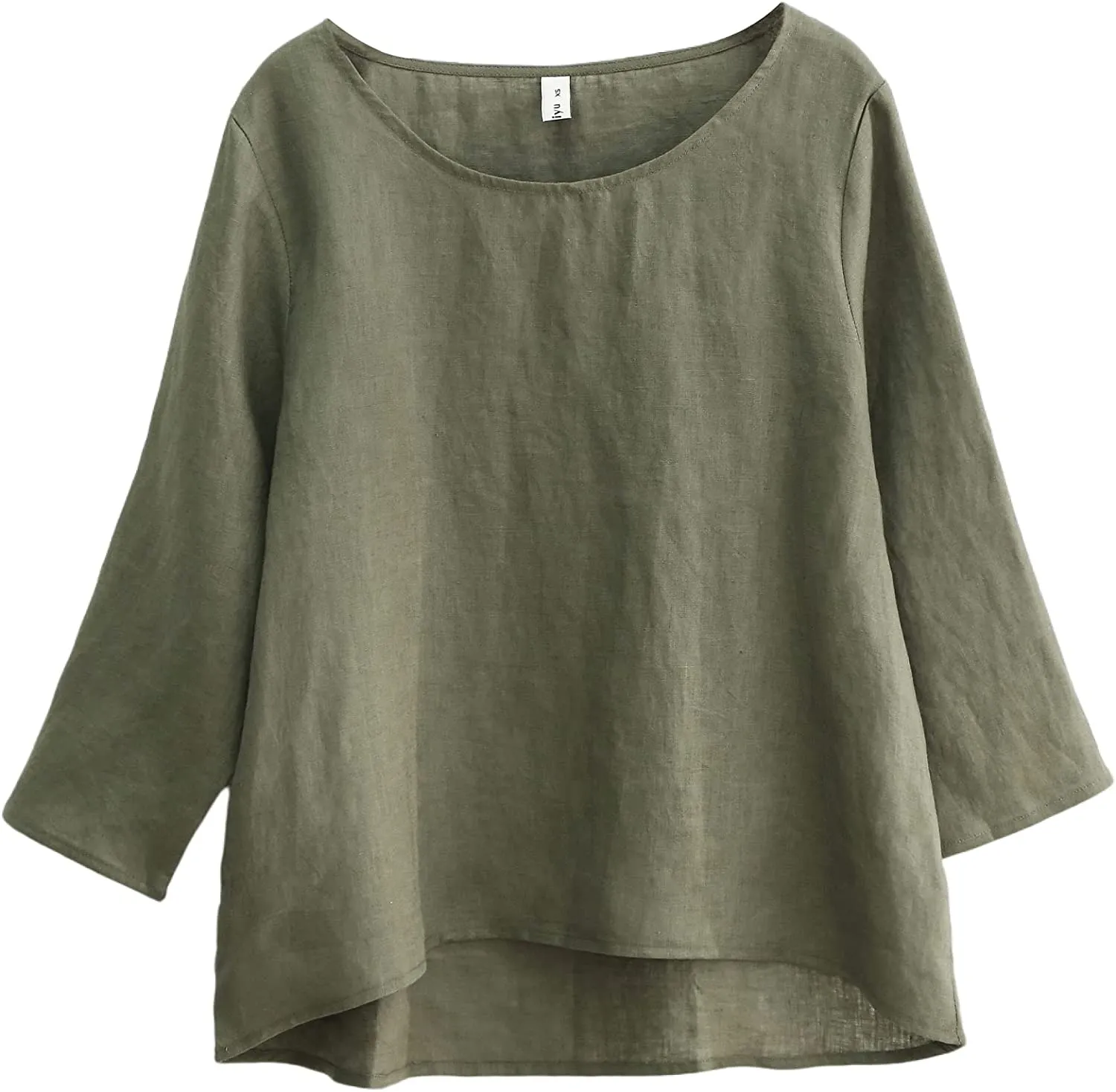 Amazhiyu Womens Pure Linen 3/4 Sleeve Blouse