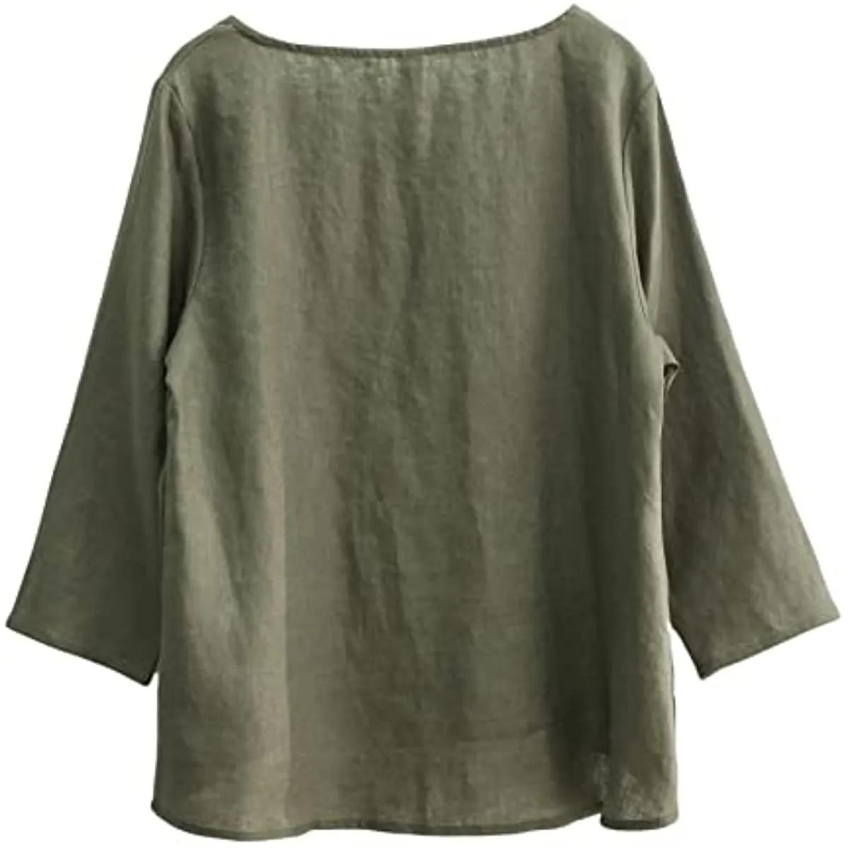 Amazhiyu Womens Pure Linen 3/4 Sleeve Blouse