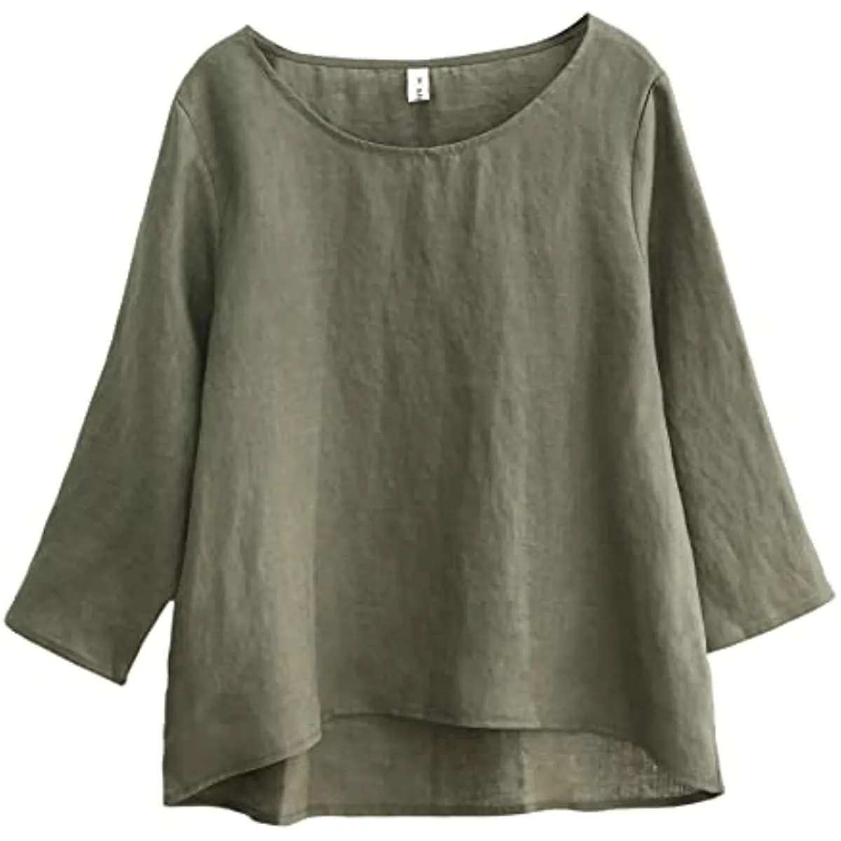 Amazhiyu Womens Pure Linen 3/4 Sleeve Blouse