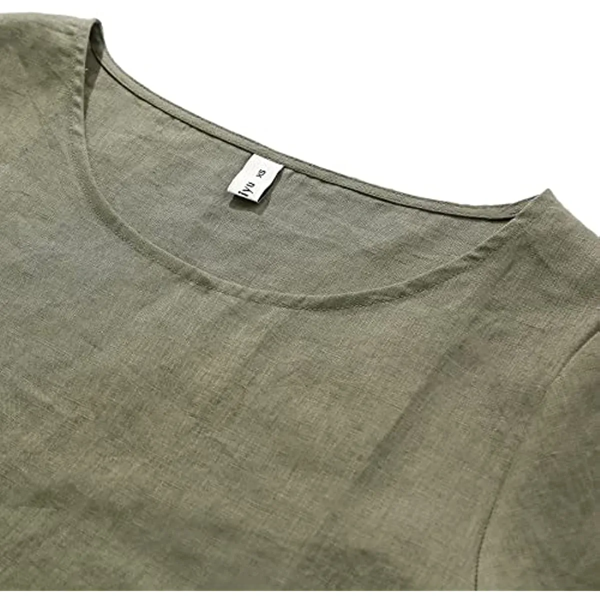 Amazhiyu Womens Pure Linen 3/4 Sleeve Blouse