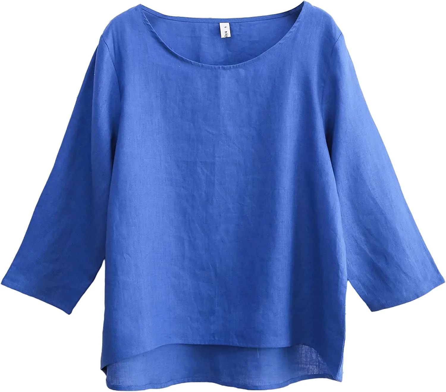Amazhiyu Womens Pure Linen 3/4 Sleeve Blouse