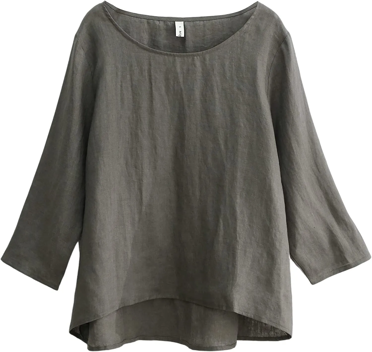Amazhiyu Womens Pure Linen 3/4 Sleeve Blouse