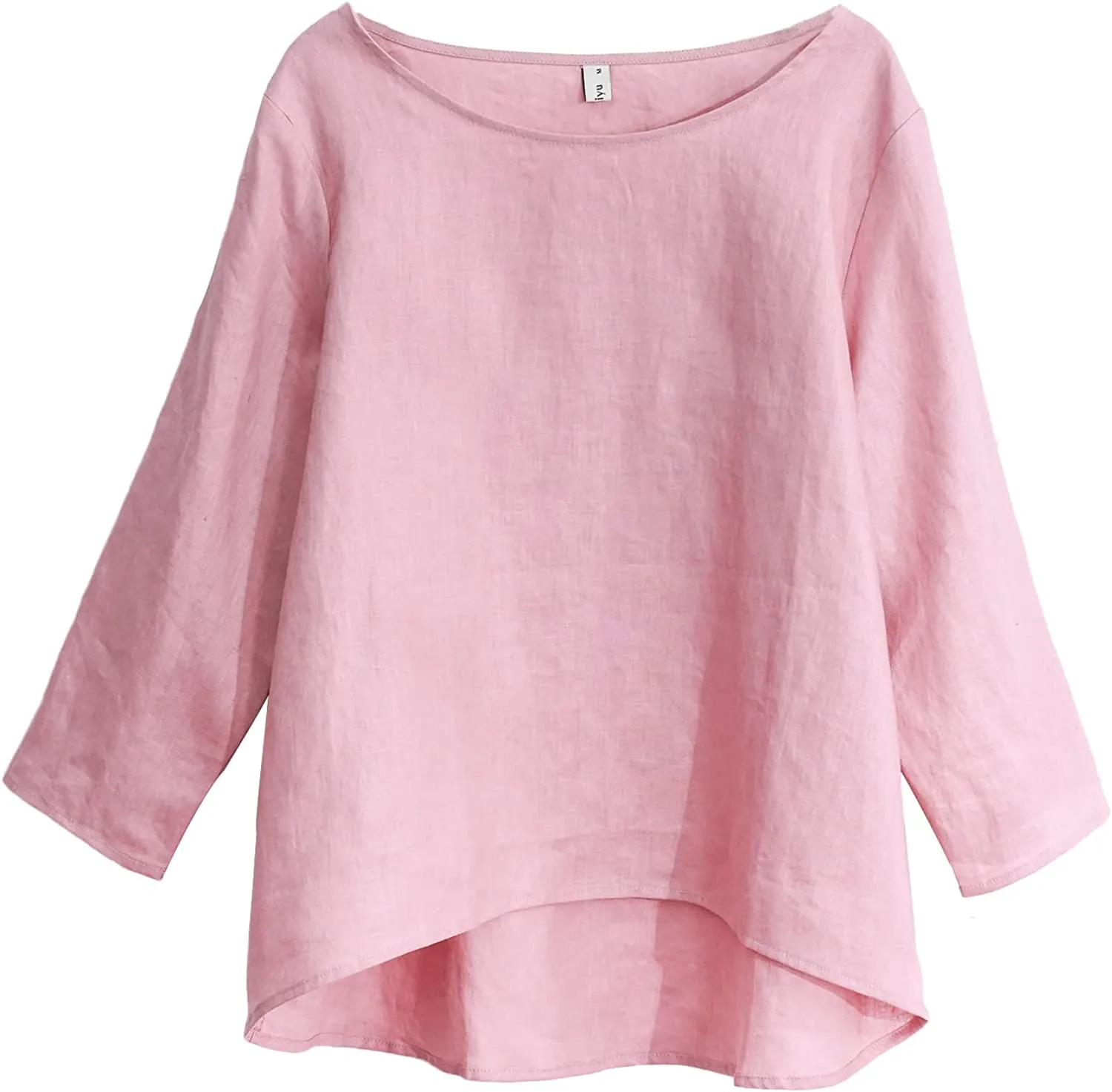 Amazhiyu Womens Pure Linen 3/4 Sleeve Blouse