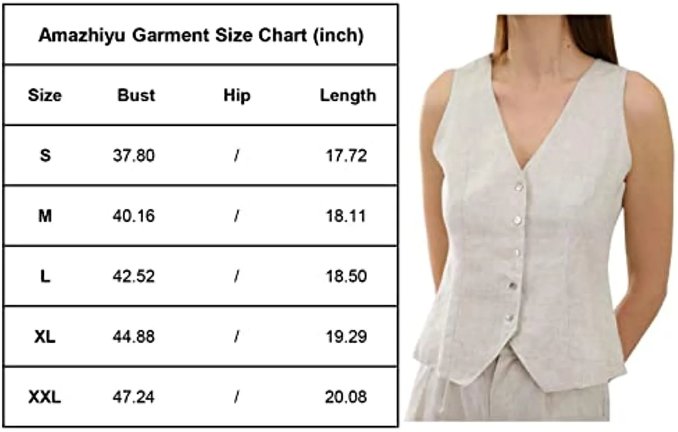 Amazhiyu Womens Pure Linen Button Down Crop Vest Tops