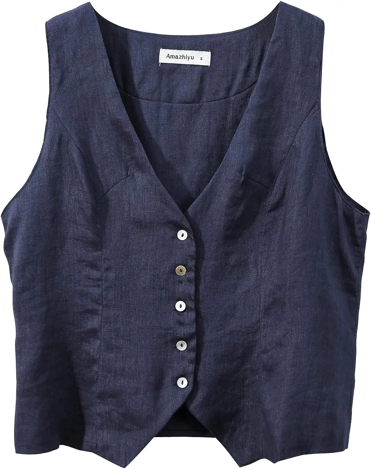 Amazhiyu Womens Pure Linen Button Down Crop Vest Tops