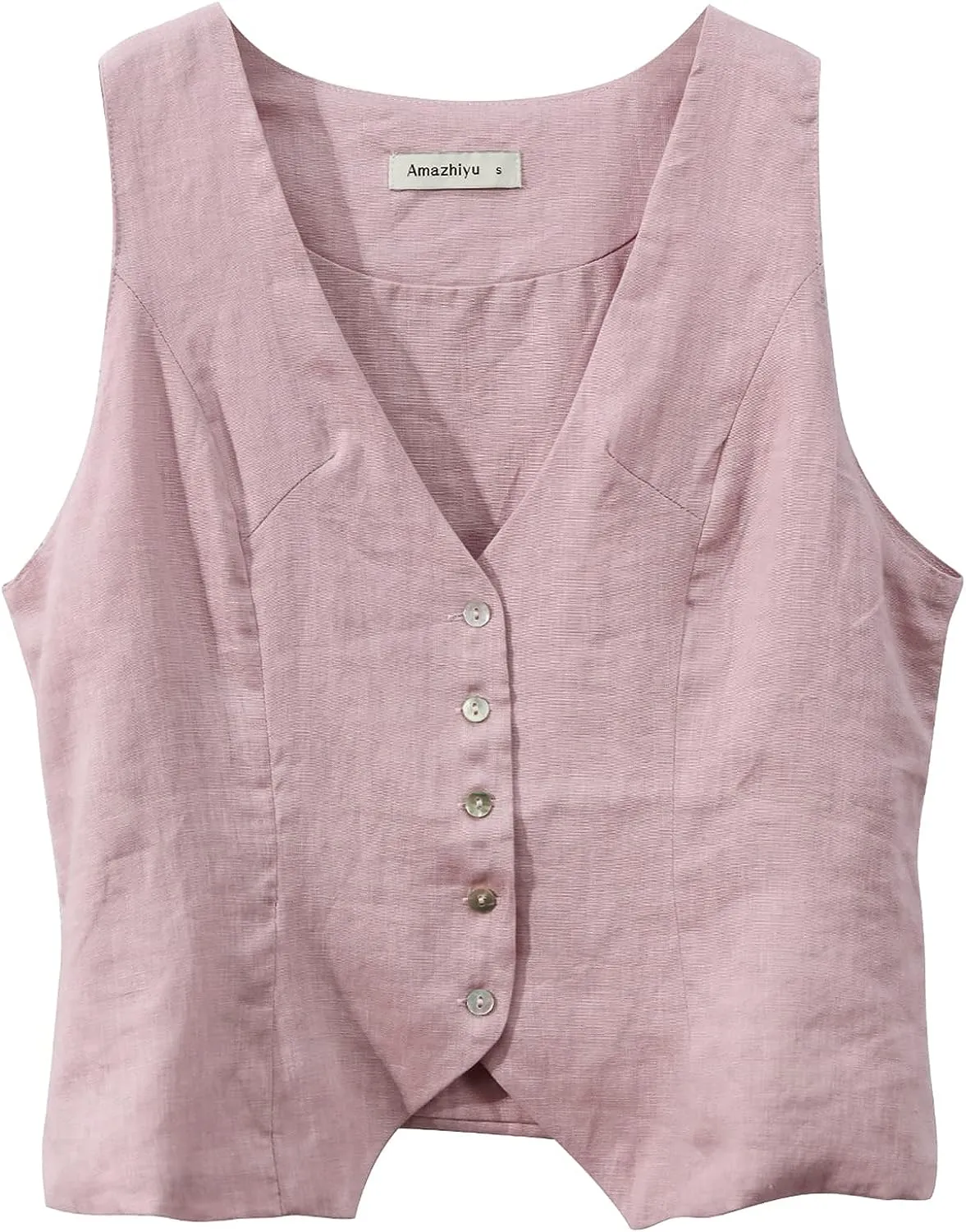 Amazhiyu Womens Pure Linen Button Down Crop Vest Tops