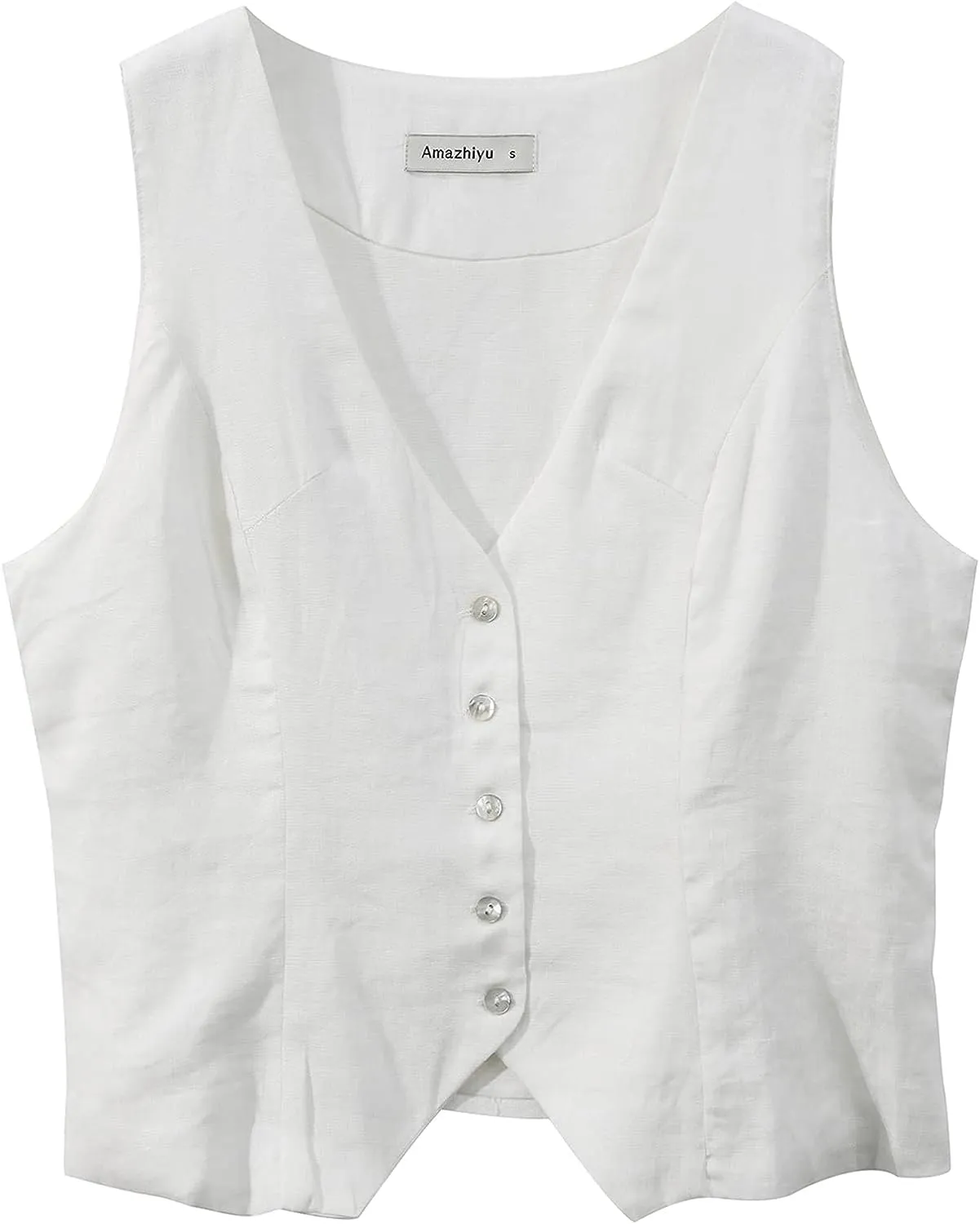 Amazhiyu Womens Pure Linen Button Down Crop Vest Tops