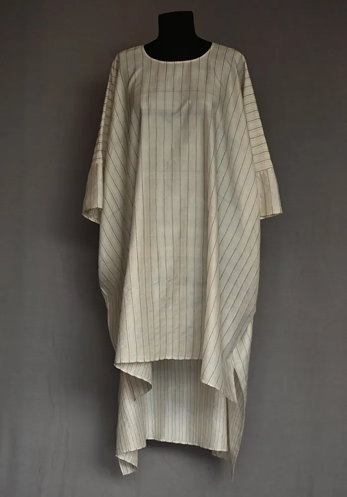 Amrich  Tunic Dress Handwoven Silk Kaftan Pintuck Threadwork Texture
