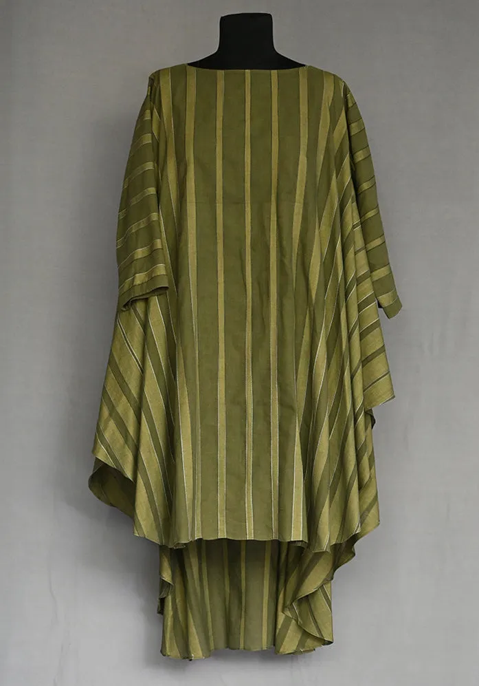 Amrich  Tunic Handwoven Cotton Self Stripes Asymmetric Stitch Embroidery