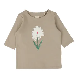 Analogie Flower T-Shirt Three Quarter Sleeve - Taupe
