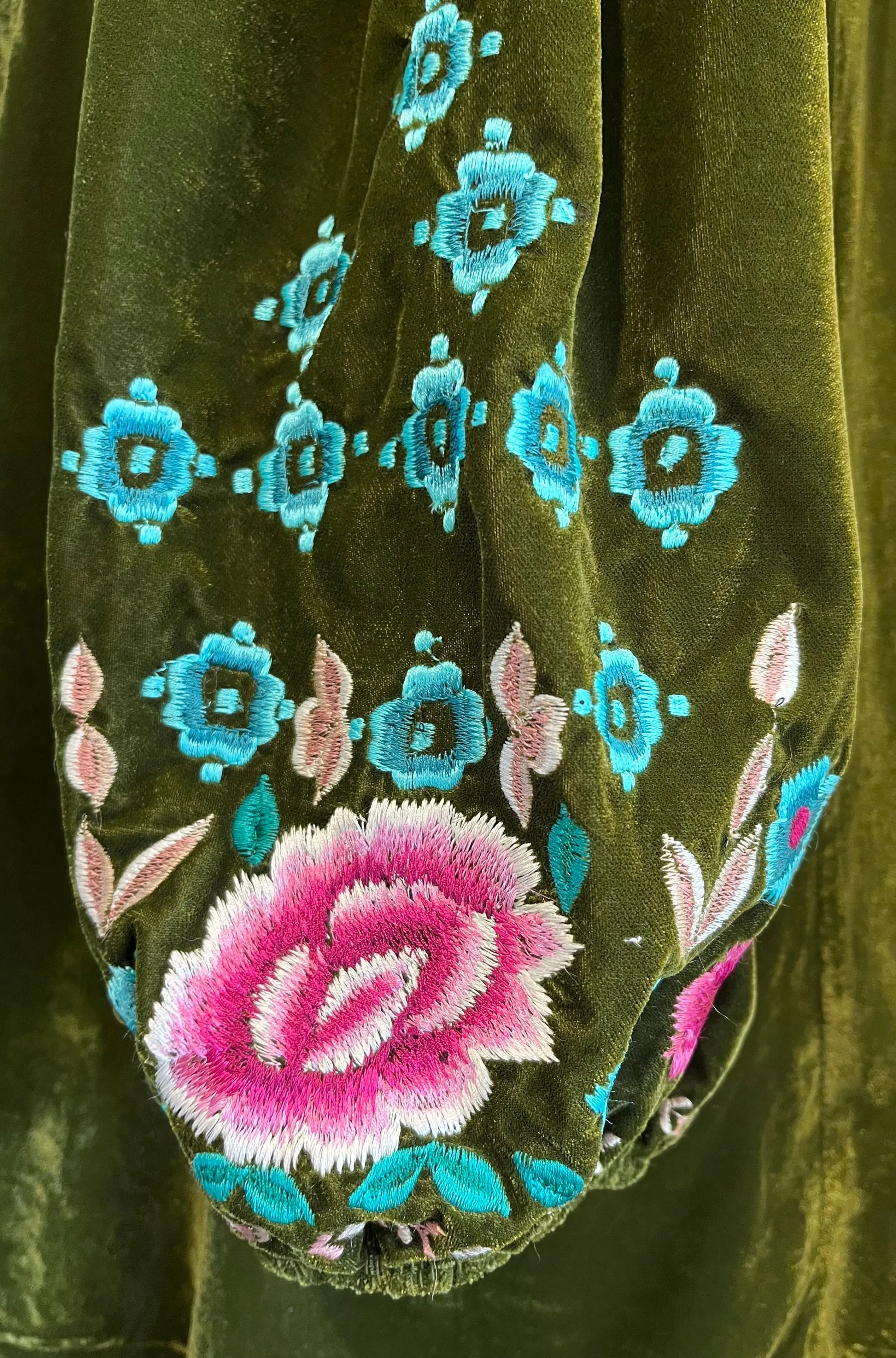 Andrea Olive Green Velvet Embroidered Top by Vintage Collection