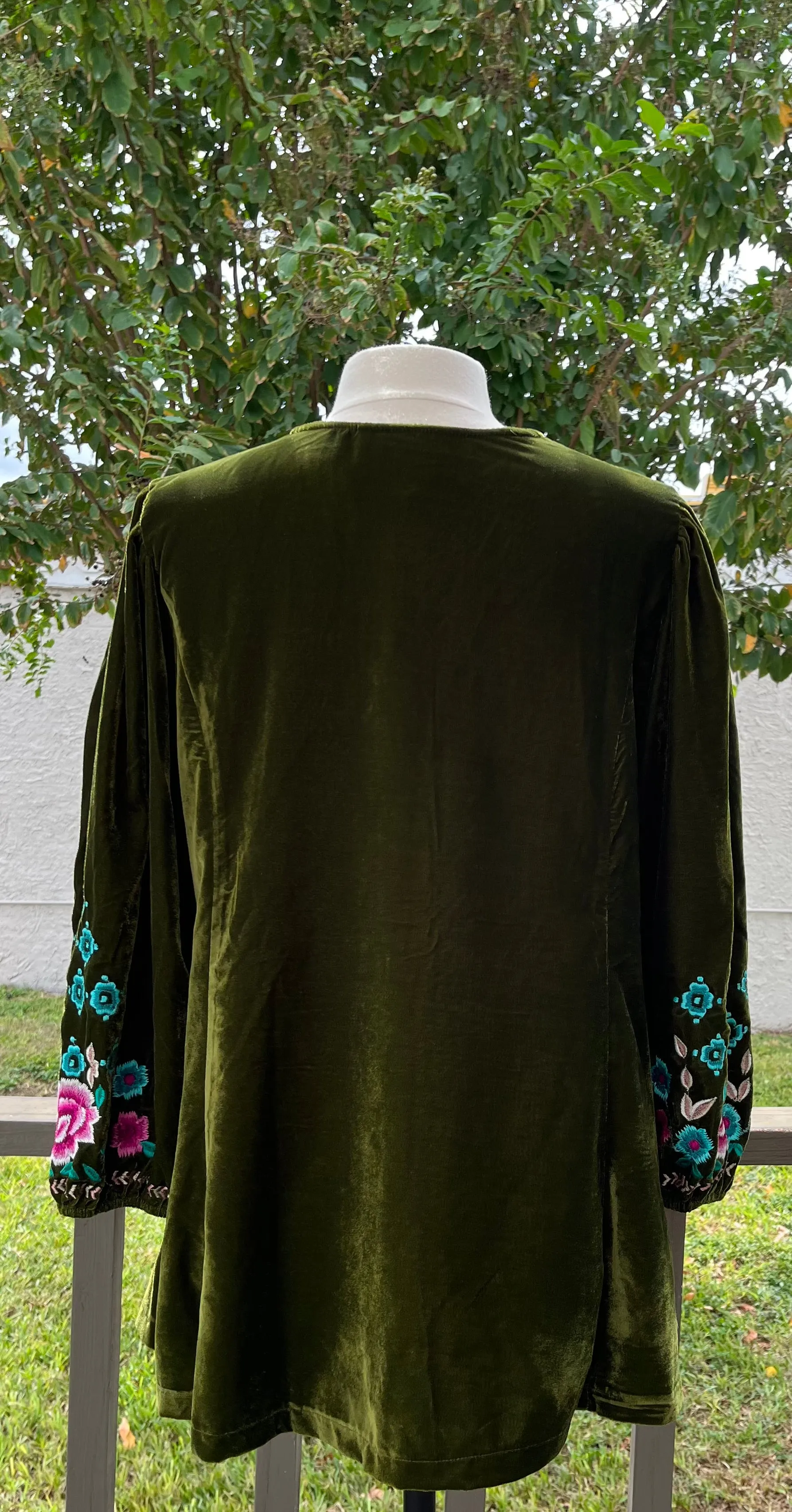 Andrea Olive Green Velvet Embroidered Top by Vintage Collection
