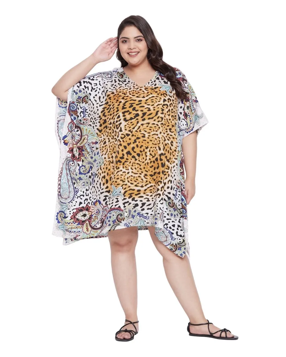 Animal Printed Multicolor Polyester Tunic Top For Plus Size Women