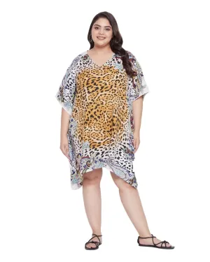 Animal Printed Multicolor Polyester Tunic Top For Plus Size Women