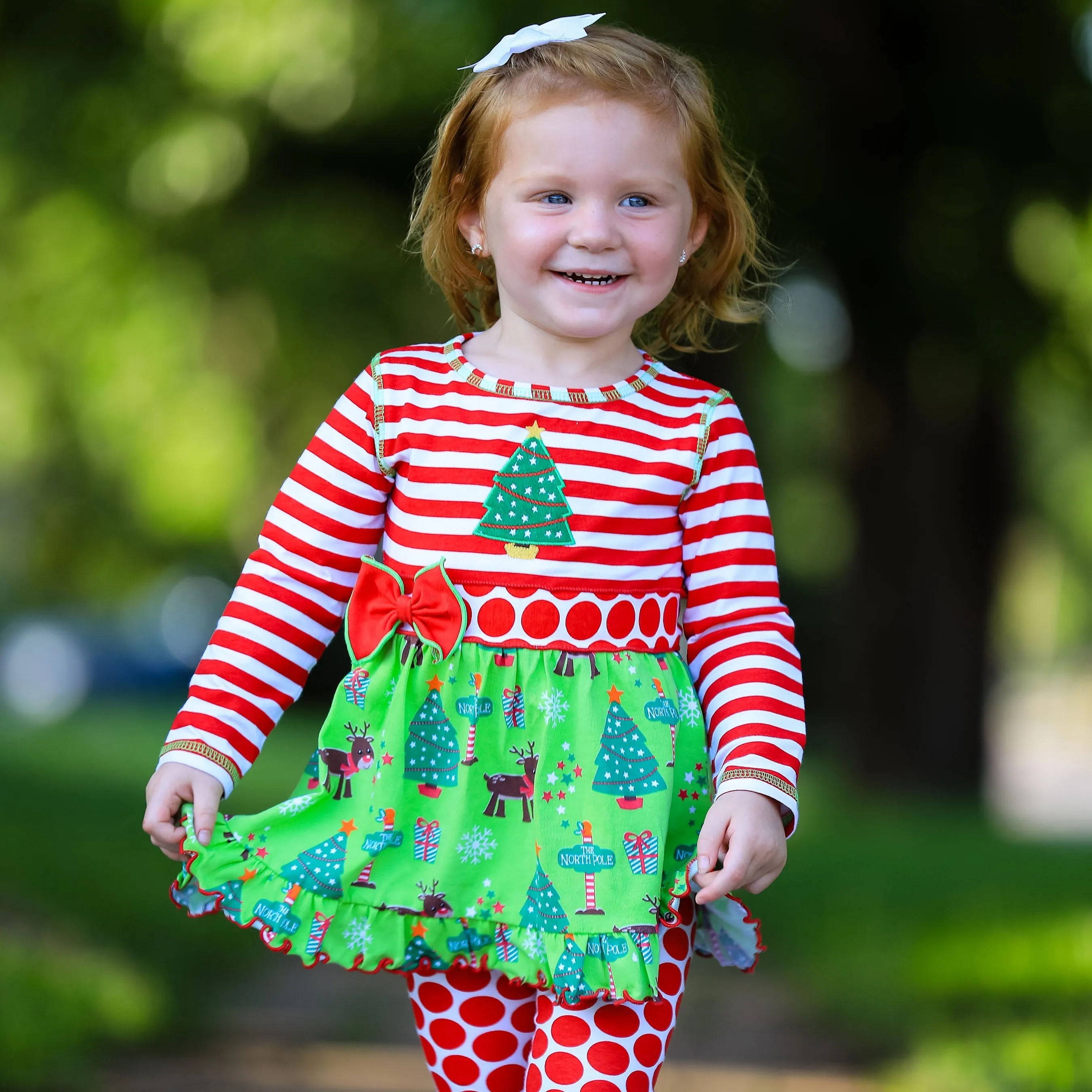 AnnLoren Girls Boutique Christmas Holiday Dress and Polka Dot Legging Set
