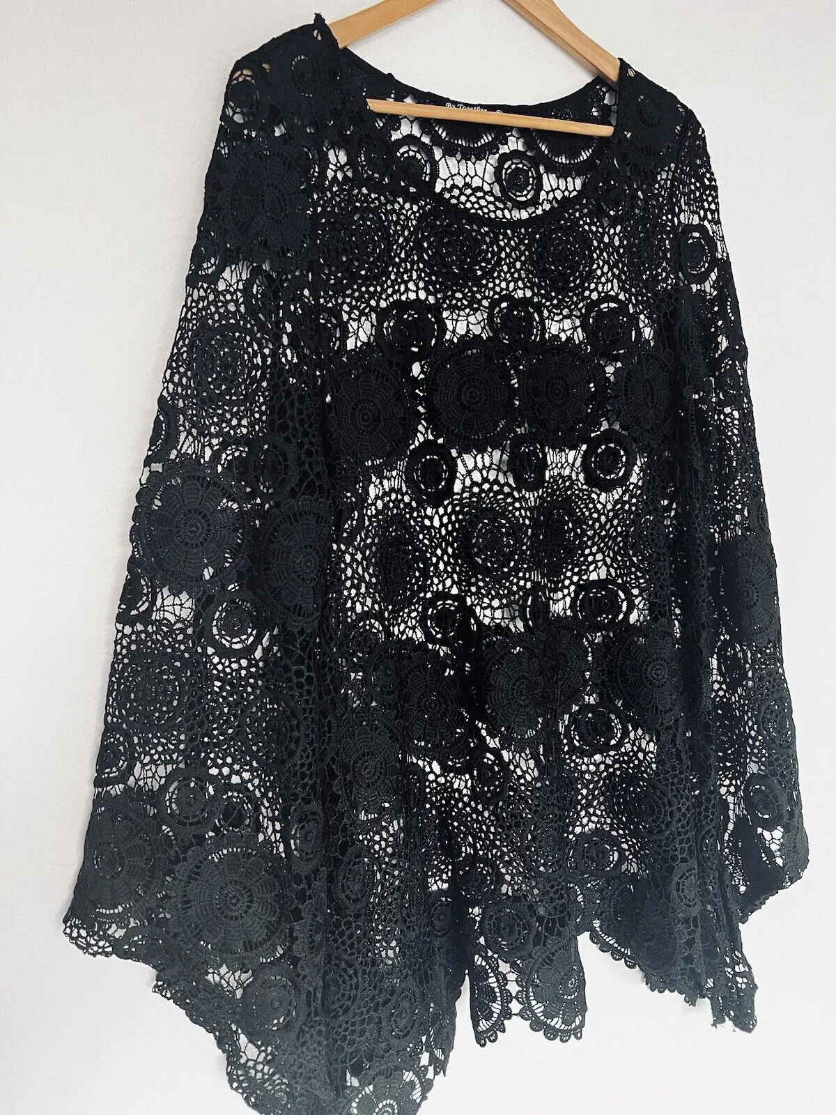 ANTHROPOLOGIE By Together Embroidered Crochet knit Sz XL Black Boho Cover Up