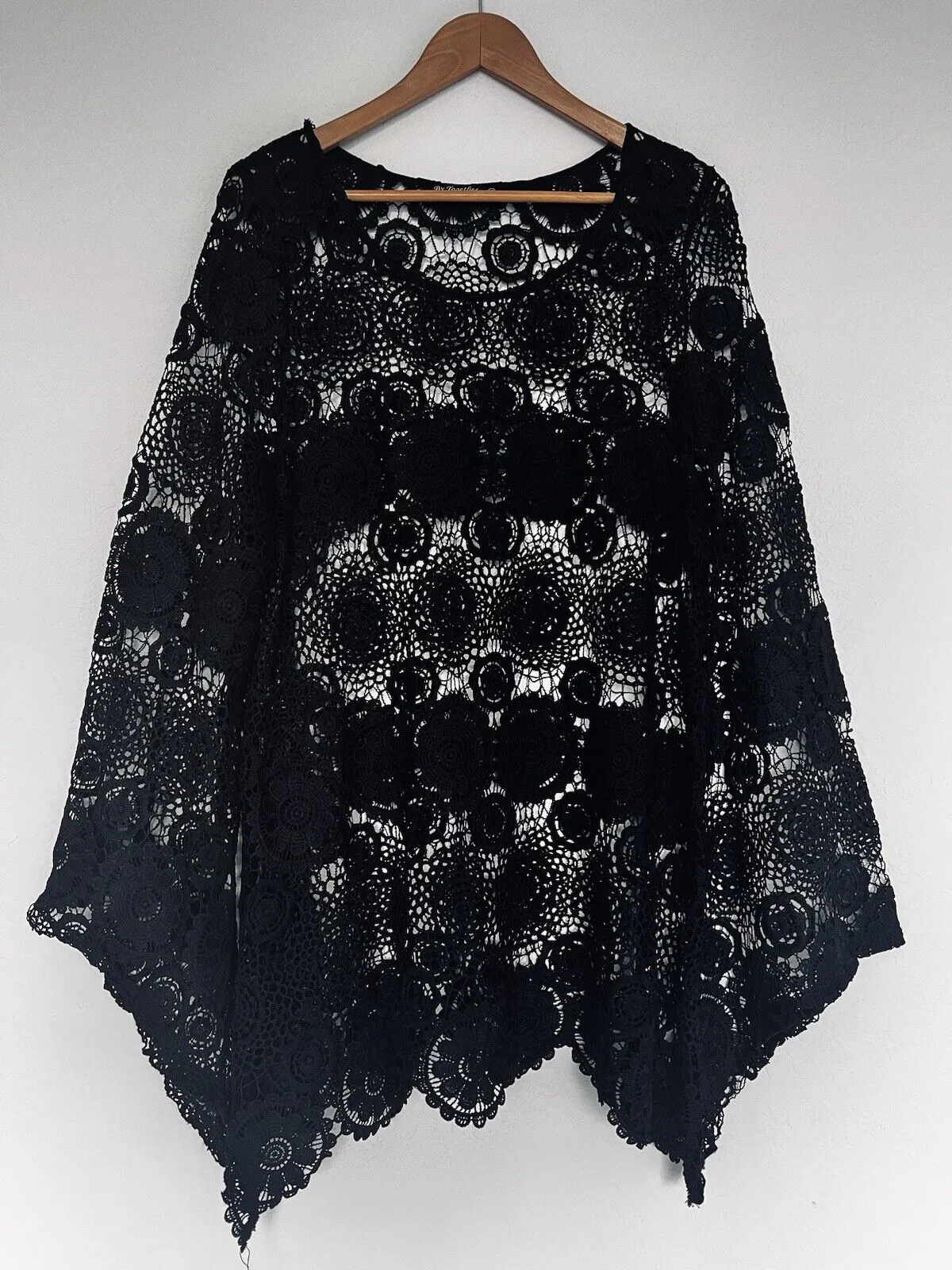 ANTHROPOLOGIE By Together Embroidered Crochet knit Sz XL Black Boho Cover Up