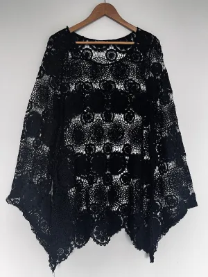 ANTHROPOLOGIE By Together Embroidered Crochet knit Sz XL Black Boho Cover Up