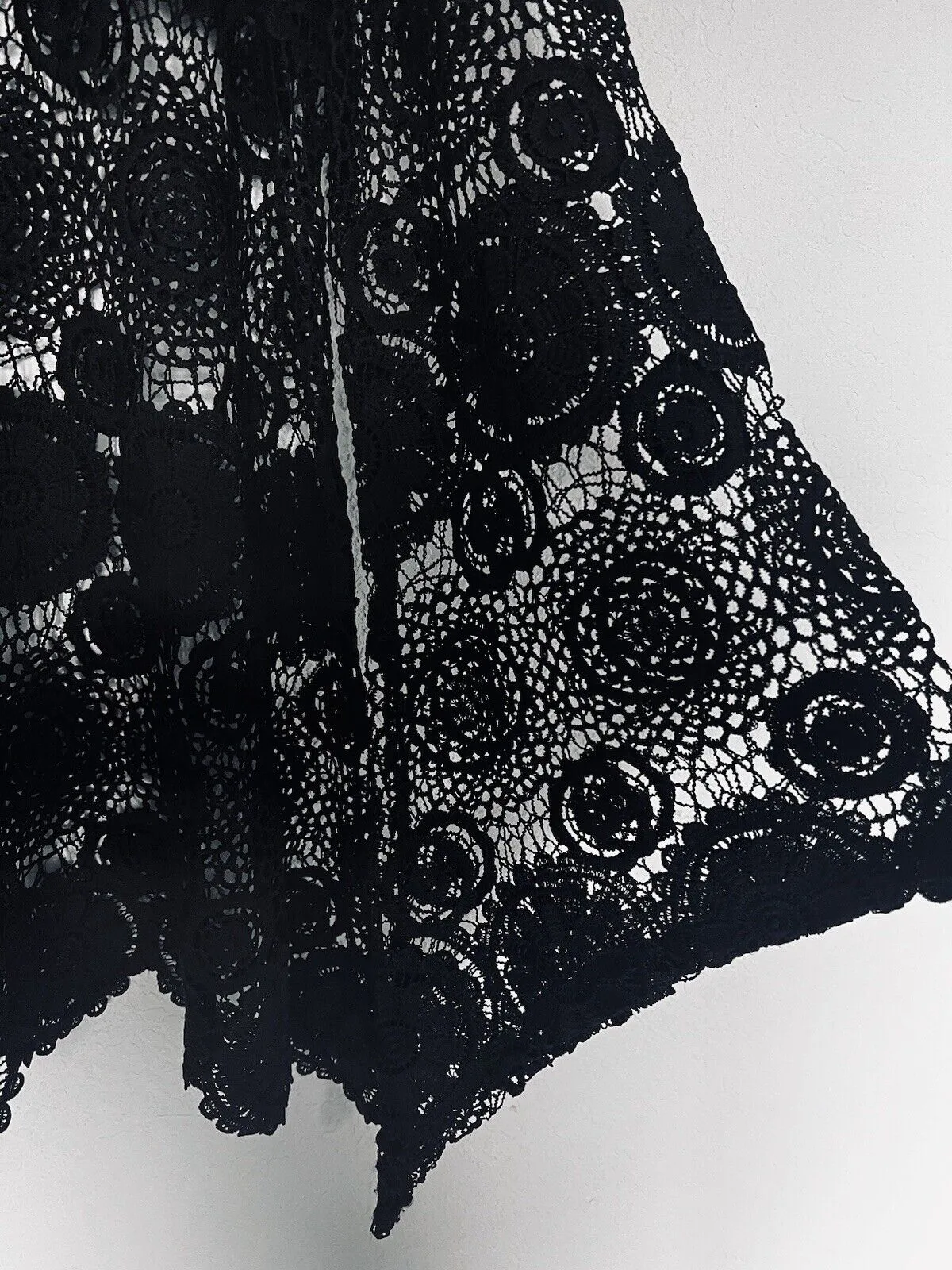 ANTHROPOLOGIE By Together Embroidered Crochet knit Sz XL Black Boho Cover Up