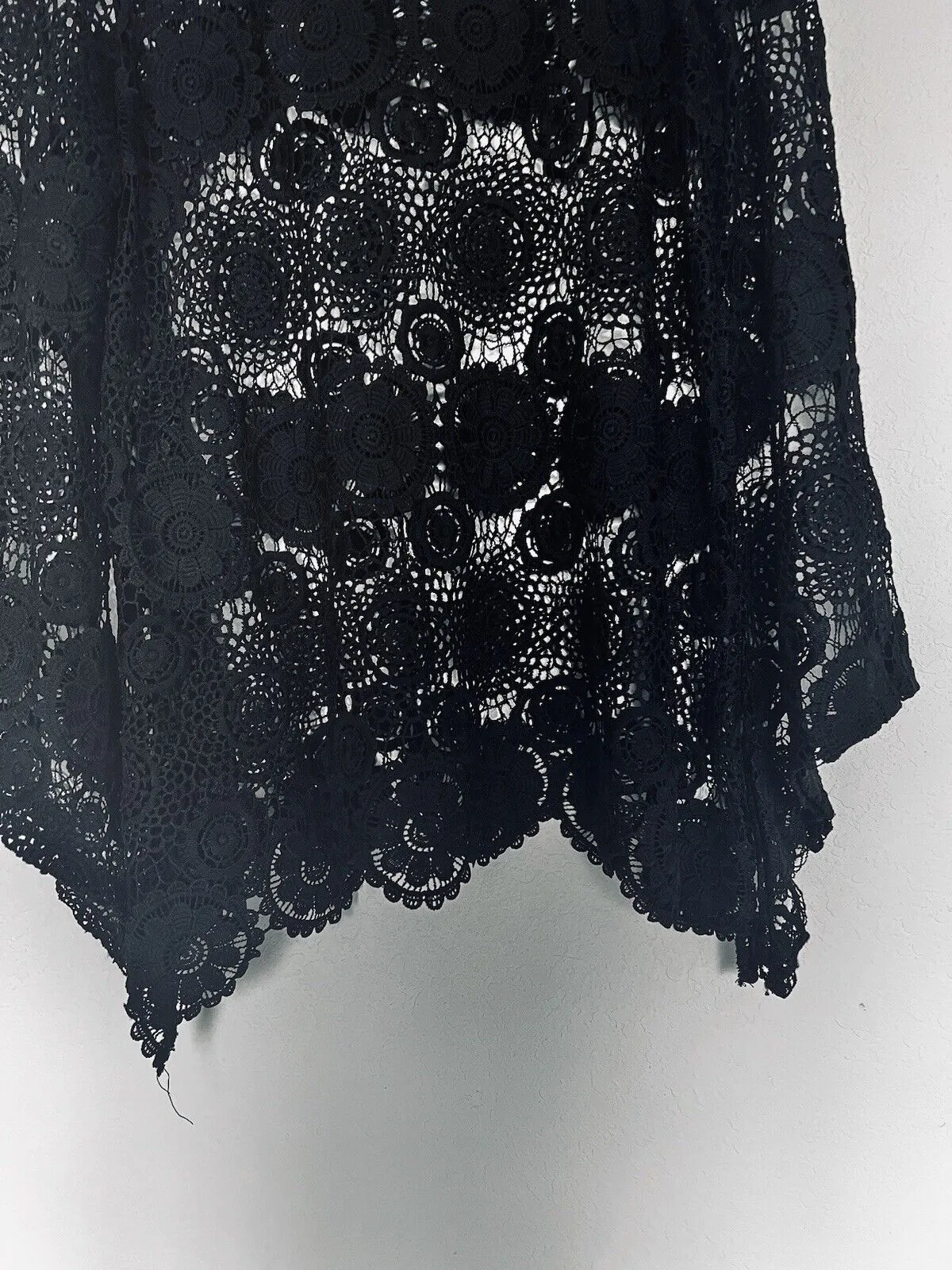 ANTHROPOLOGIE By Together Embroidered Crochet knit Sz XL Black Boho Cover Up