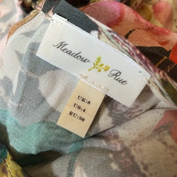 Anthropologie Meadow Rue Minutiae Floral Dress Sz 4 Drop Waist 3/4 Sleeves