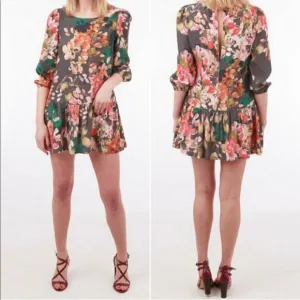 Anthropologie Meadow Rue Minutiae Floral Dress Sz 4 Drop Waist 3/4 Sleeves