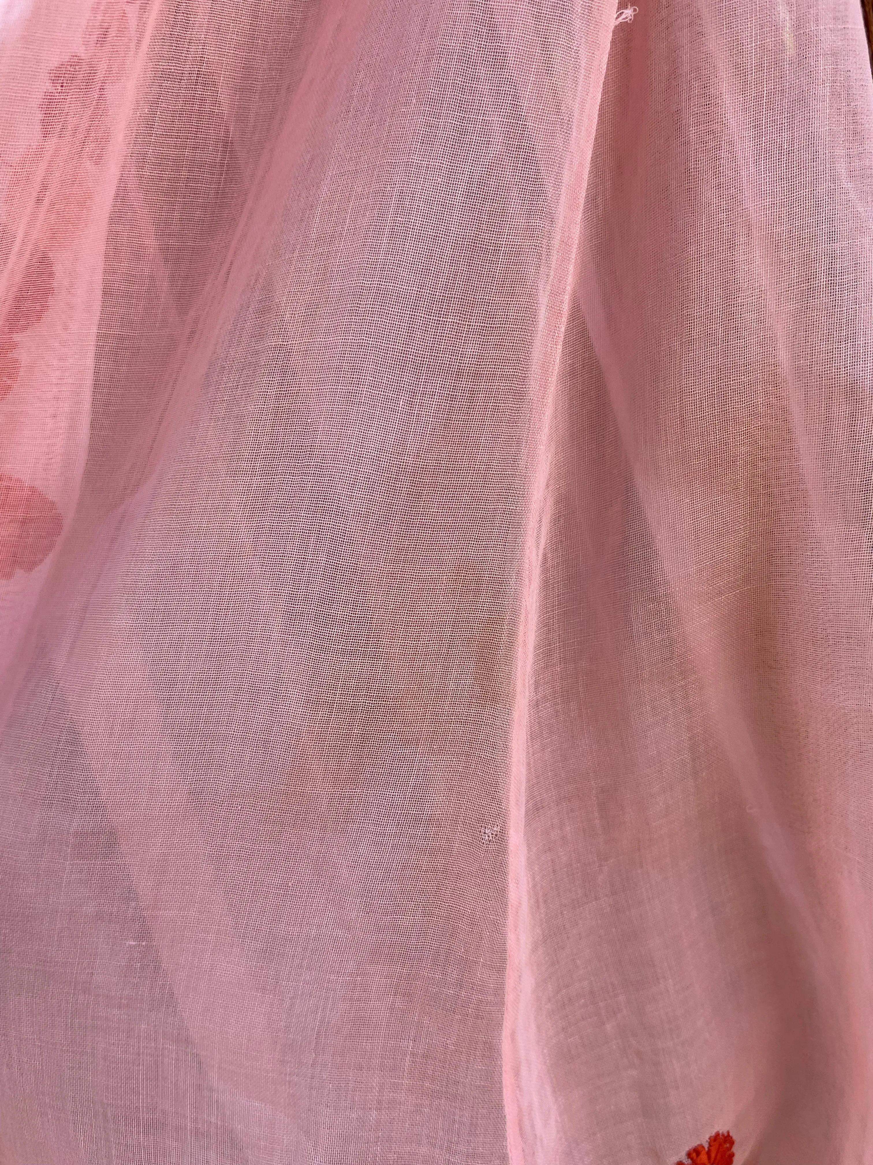 Antique Hungarian Peachy-Pink Embroidered Hand Smocked Tunic -Dress