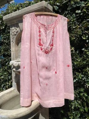 Antique Hungarian Peachy-Pink Embroidered Hand Smocked Tunic -Dress