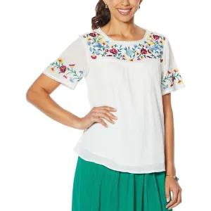 Antthony Women's Mexicali Lined Folkloric Embroidered Top