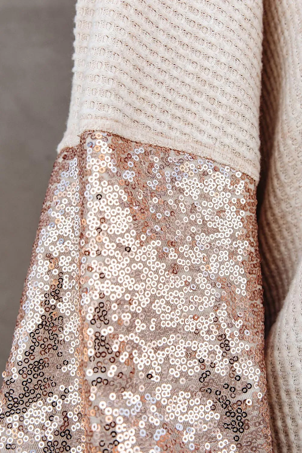 Apricot Crossed Open Back Sequin Puff Sleeve Top