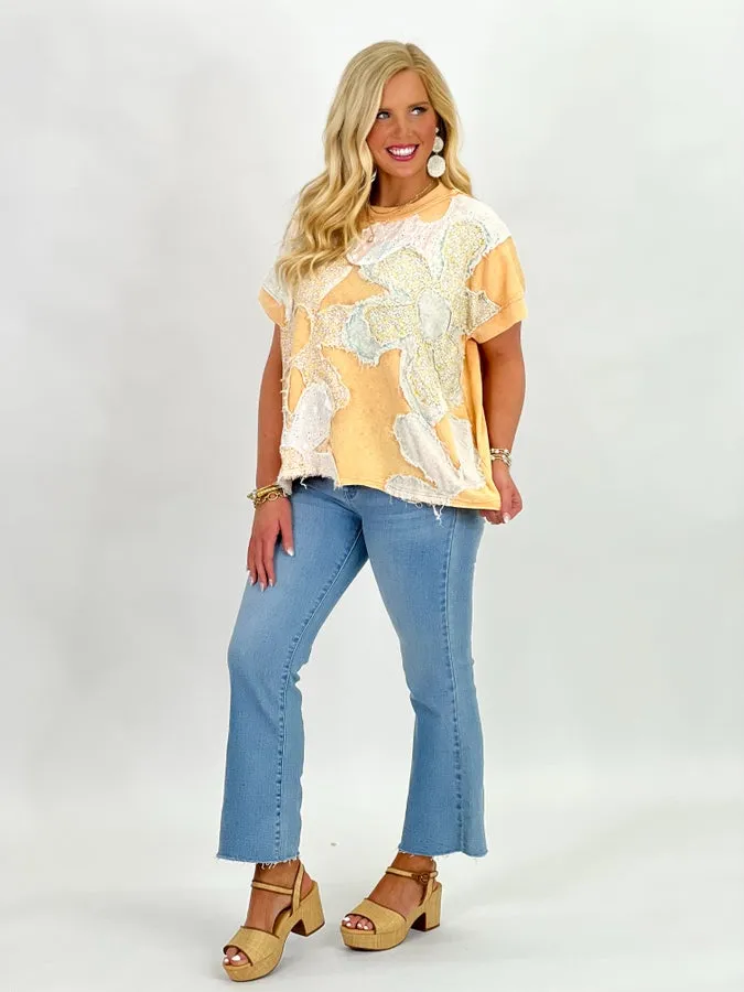 Apricot Washed Floral Patch Oversized Top