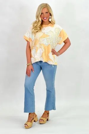 Apricot Washed Floral Patch Oversized Top