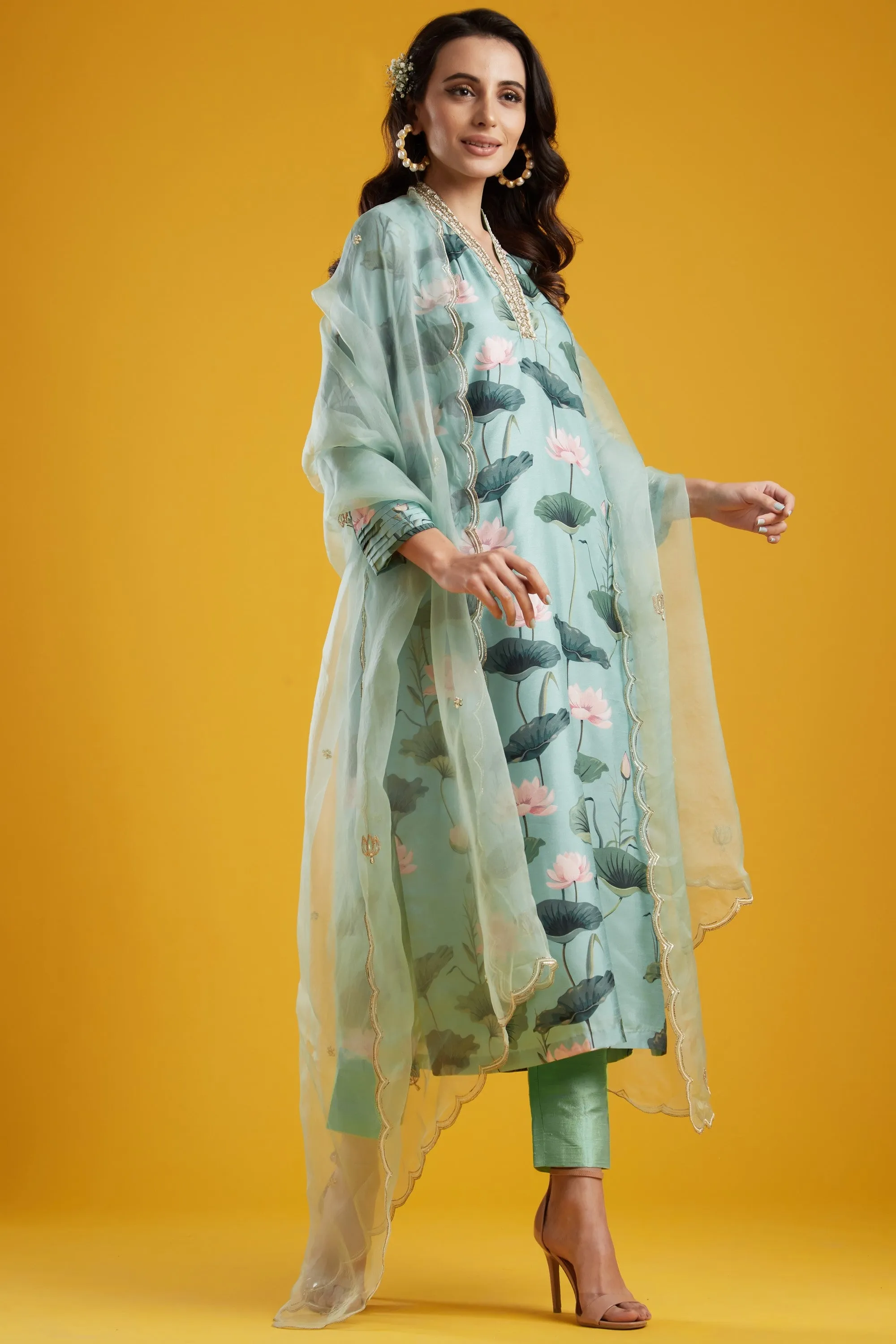 Aqua Printed Tunic Set
