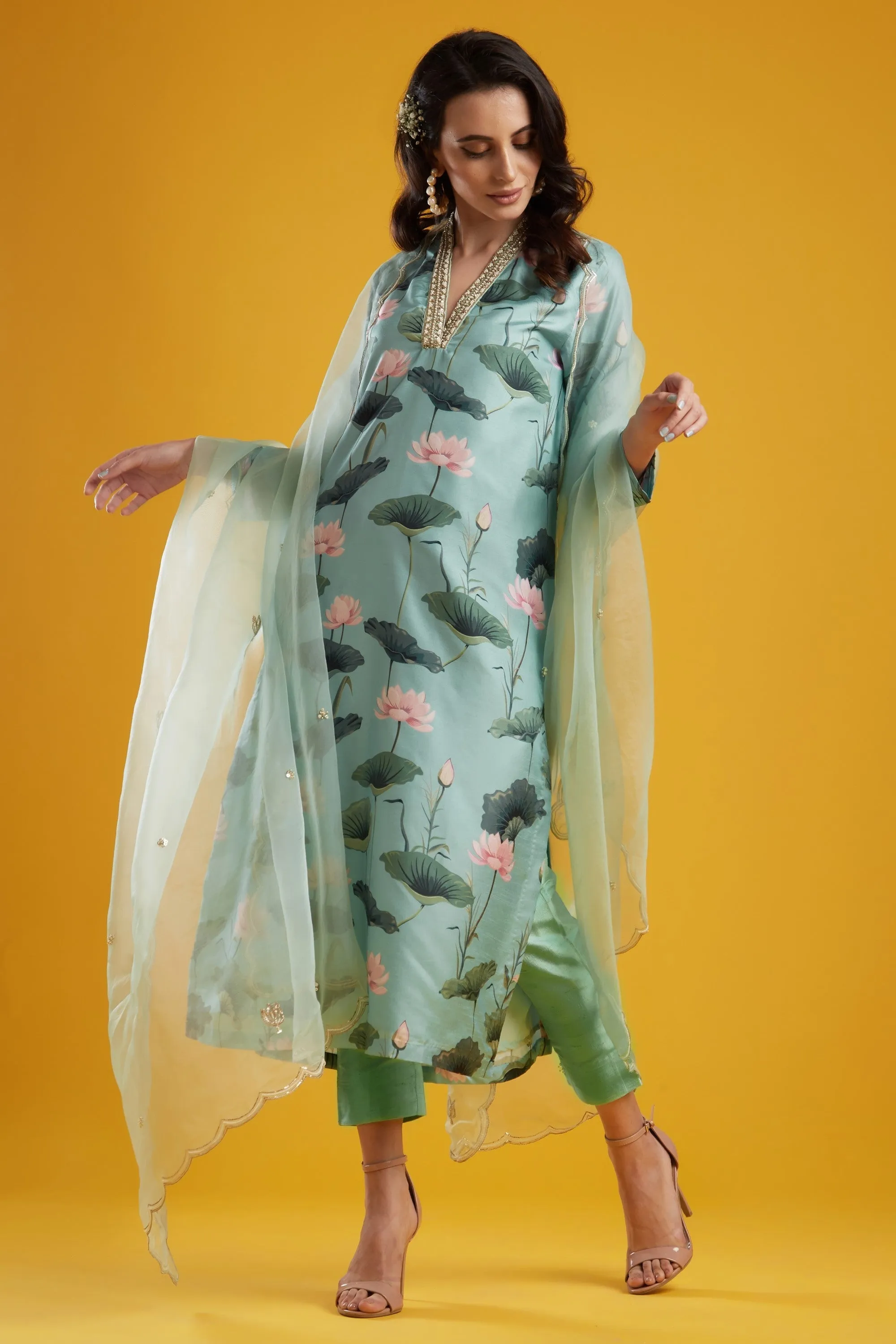 Aqua Printed Tunic Set