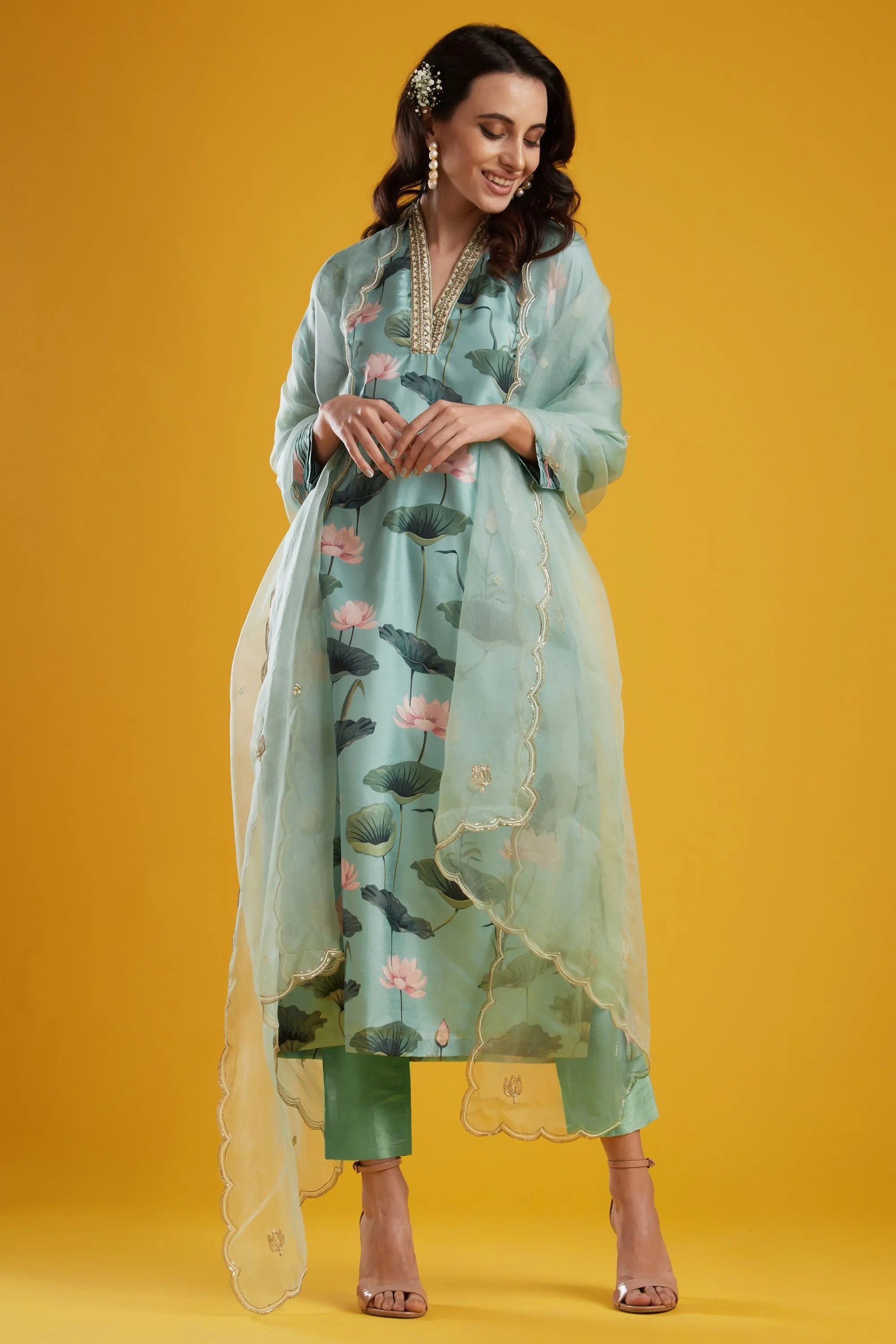 Aqua Printed Tunic Set
