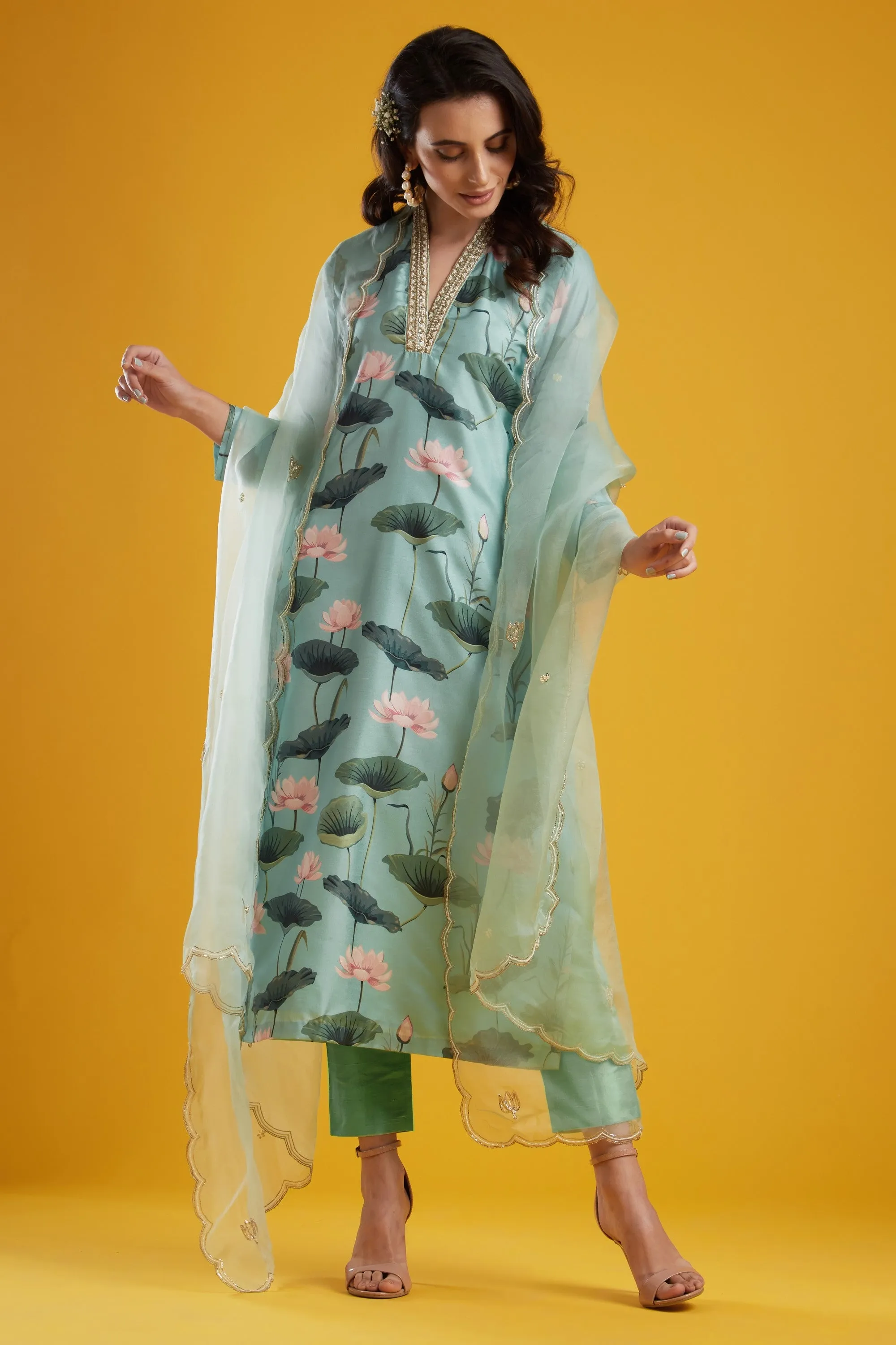 Aqua Printed Tunic Set