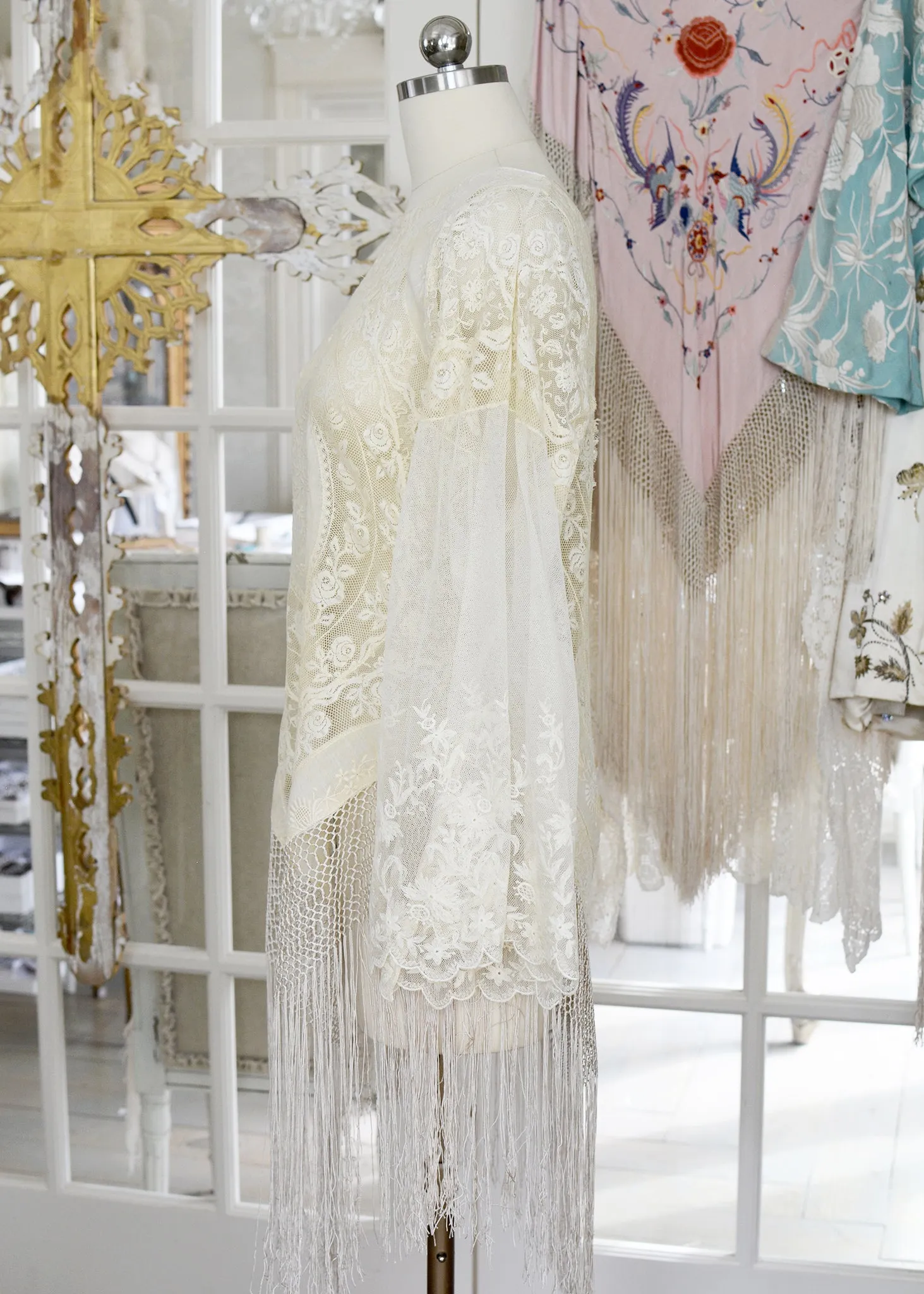 Astrid Antique Normandy Lace Mini Tunic with Silk Fringe