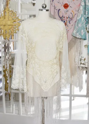 Astrid Antique Normandy Lace Mini Tunic with Silk Fringe