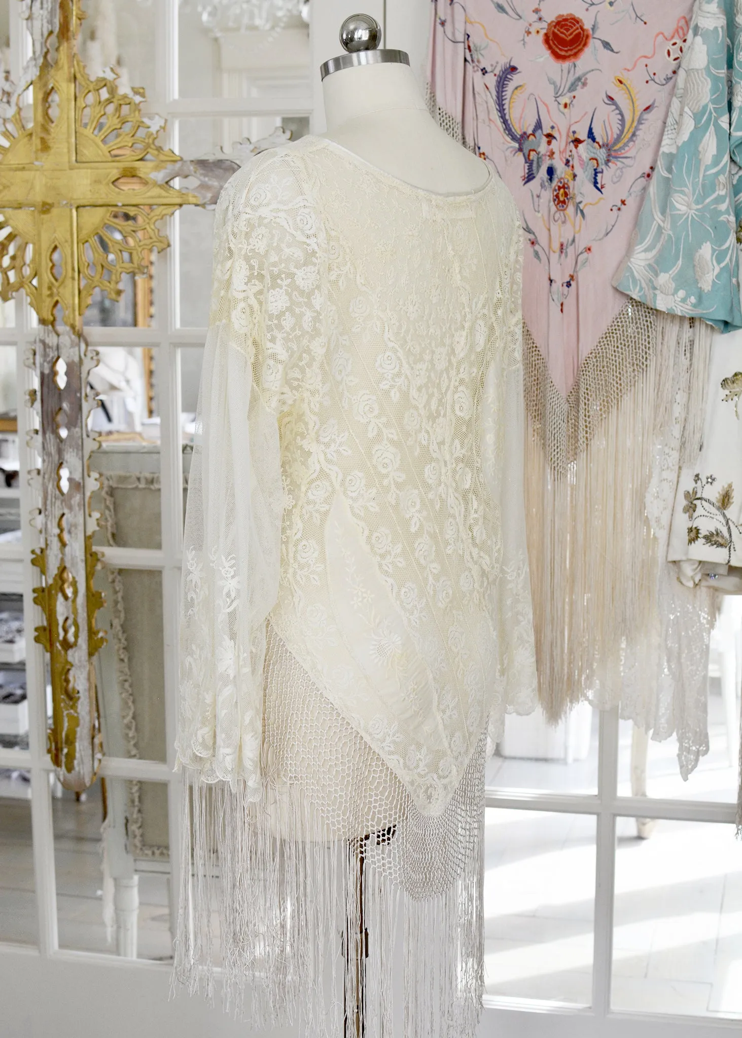 Astrid Antique Normandy Lace Mini Tunic with Silk Fringe