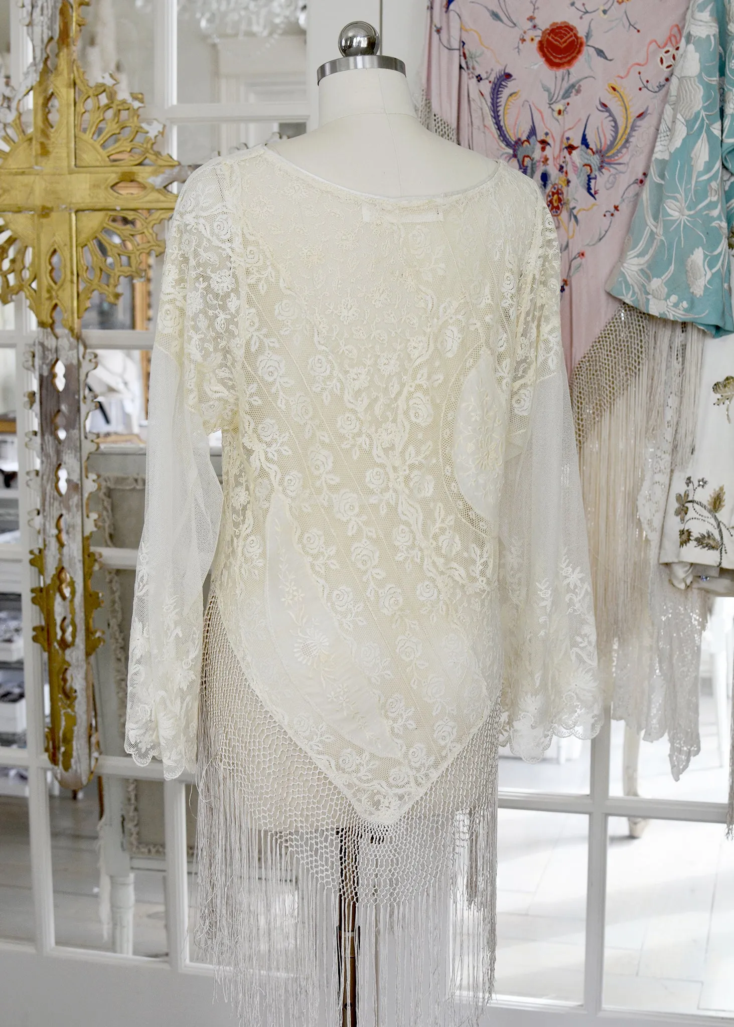 Astrid Antique Normandy Lace Mini Tunic with Silk Fringe